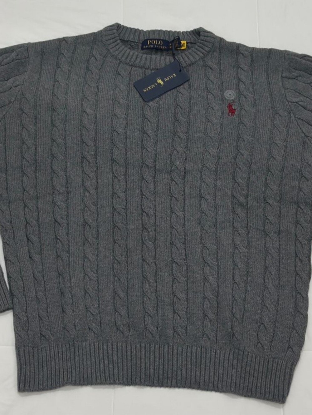 Polo by Ralph Lauren Charcoal Cable-Knit Crewneck Sweater